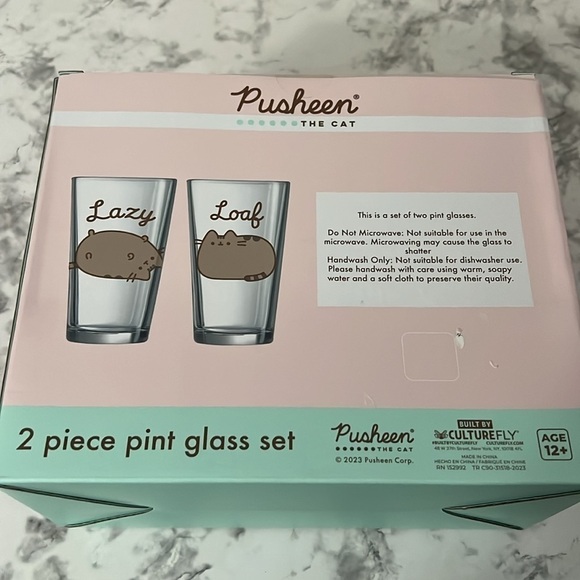 Pusheen Pint Glasses Gift Pack LAZY & LOAF - Limited Edition Exclusive NIB - Picture 6 of 7